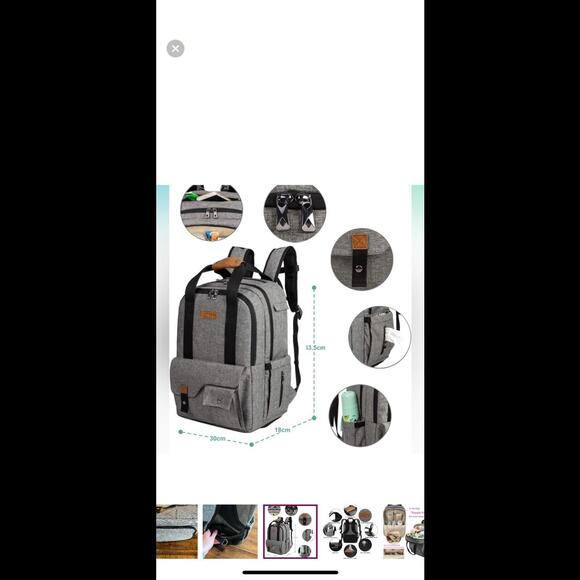 TEBEL Stylish Gray Diaperbag with Versatile Compartments - Picture 6 of 7